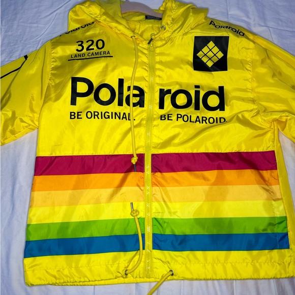 POLAROID “ BE ORIGINAL ” RAINBOW COLORS WINDBREAKER HOODED JACKET SZ M - Picture 1 of 3